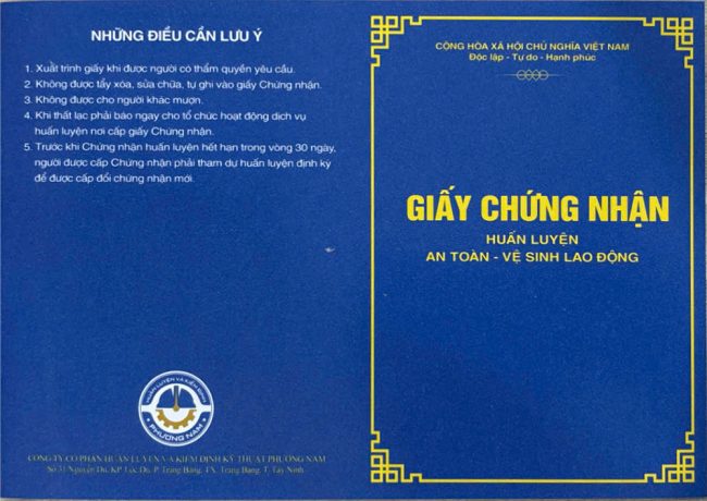 chứng nhận huấn luyện atvsld nhóm 1 2 5 6 mặt ngoài