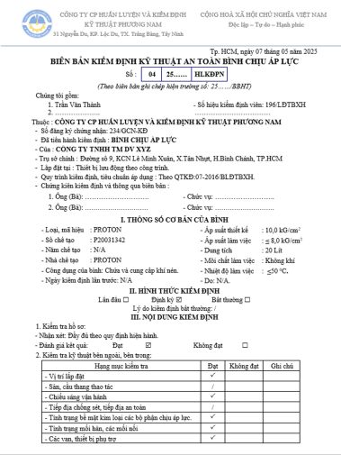 biên bản kiểm định bình chịu áp lực trang 1