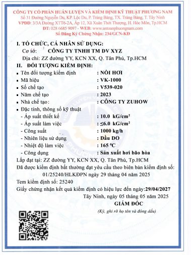bản scan giấy chứng nhận kiểm định kỹ thuật an toàn nồi hơi