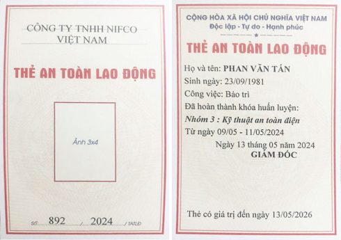 thẻ an toàn vệ sinh lao động nhóm 3