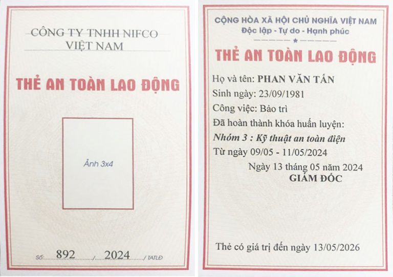 thẻ an toàn vệ sinh lao động nhóm 3