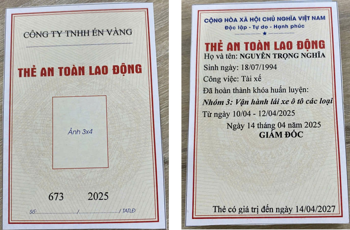 thẻ ATLĐ nhóm 3 - Vận hành lái xe ô tô - dành cho tài xế, lái xe