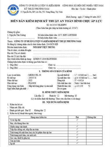 biên bản kiểm định nồi hấp tiệt trùng trang 1