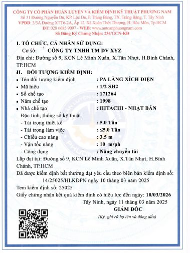 giấy chứng nhận kiểm định pa lăng